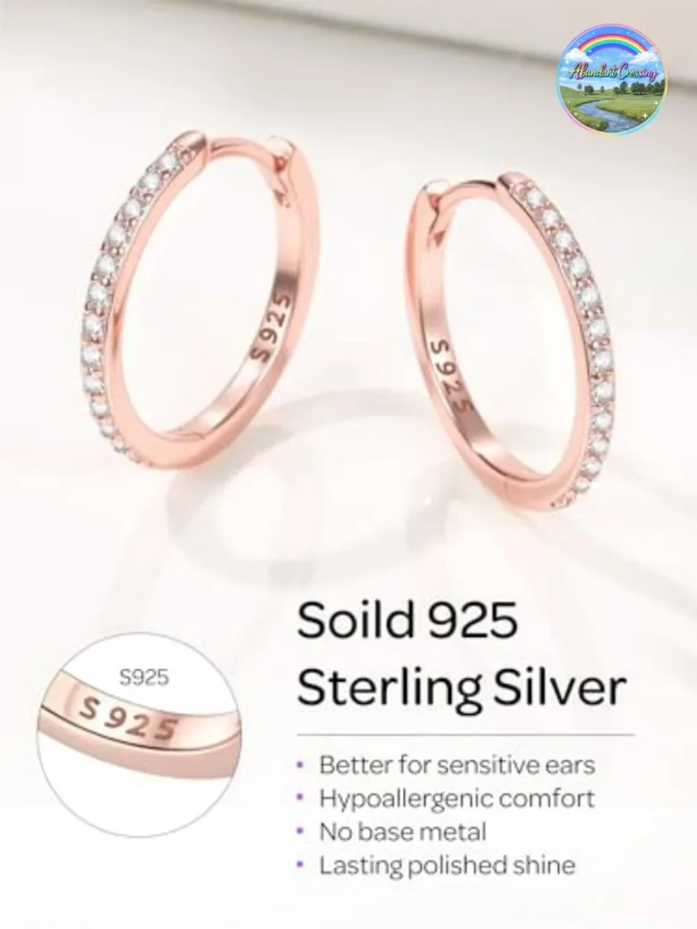 925 Sterling Silver Hoop Earrings for Women - Hypoallergenic CZ Huggies